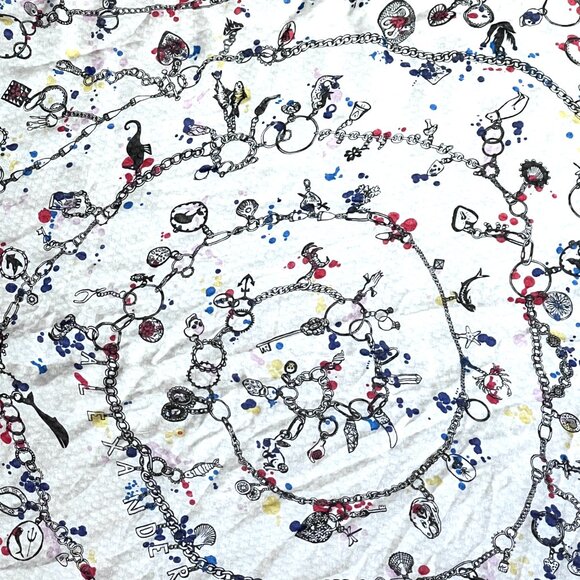 Alexander McQueen Lg Square Silk Charm Bracelet Shawl/Scarf Cream/Blk./Red/Blue - Picture 5 of 13